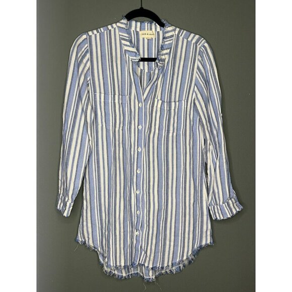 Cloth & Stone Anthropologie Women's XS Chambray Striped Button Shirt Linen Blend - Picture 1 of 13